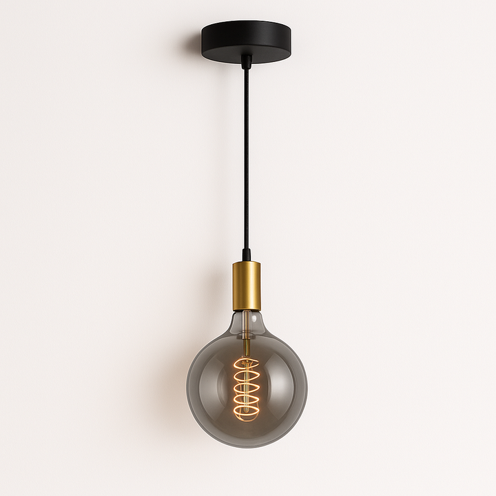 Tiber gold cap pendant light with smoked glass bulb
