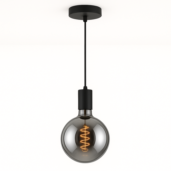 tiber single pendant light matt black chrome smoked bulb