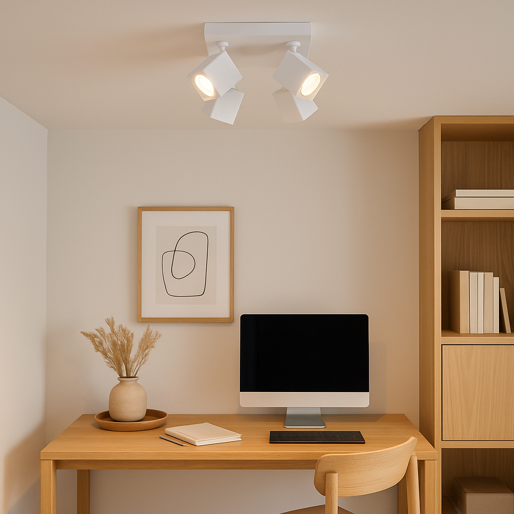 Wynyard 4 light white square spotlight mounted in a Scandinavian style home office