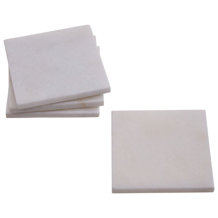Set Of 4 Square White Marble Coasters