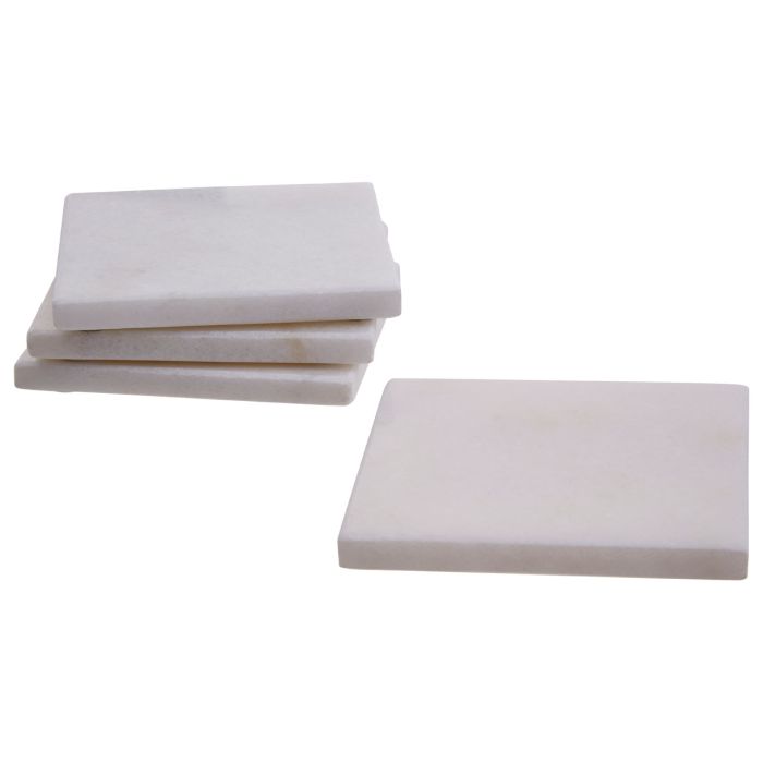 Set Of 4 Square White Marble Coasters