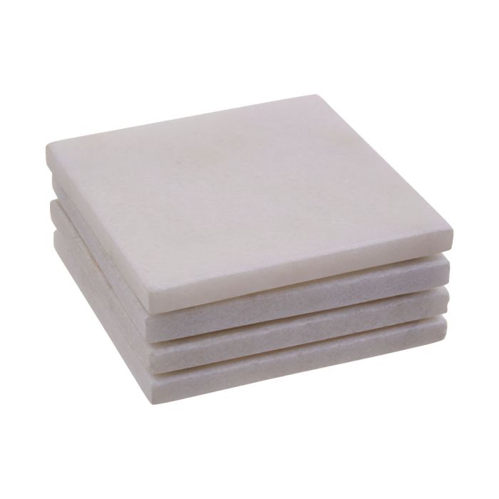 Set Of 4 Square White Marble Coasters