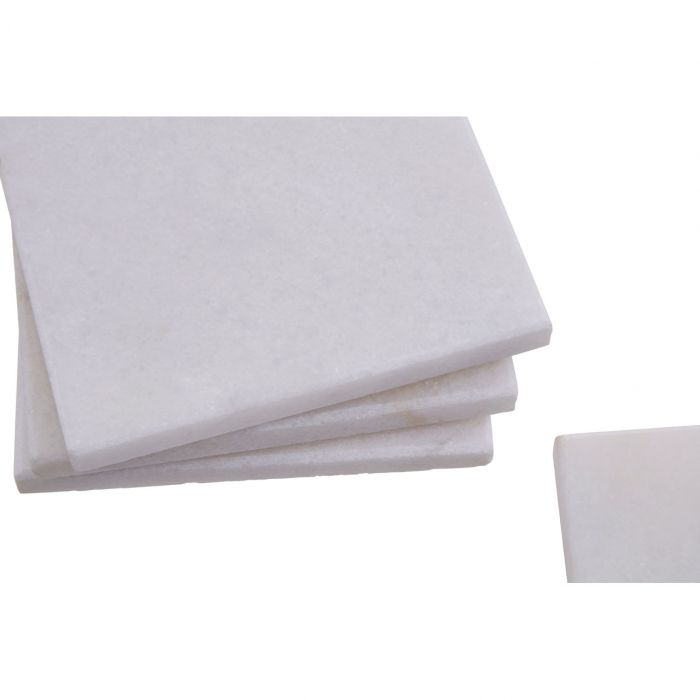 Set Of 4 Square White Marble Coasters