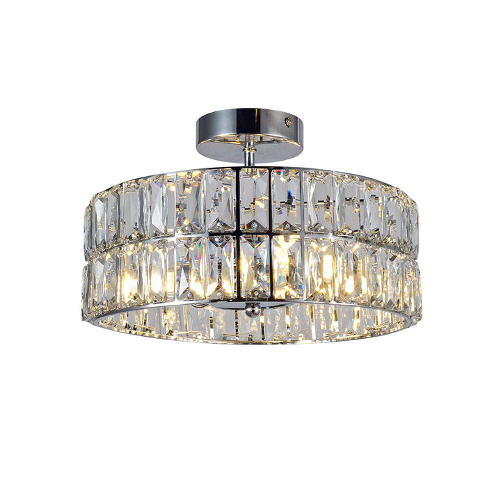 Silver and crystal bathroom flush ceiling light