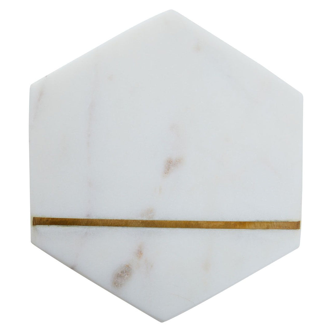 Set of 4 Marble & Brass Coasters – Luxury Hexagon Design