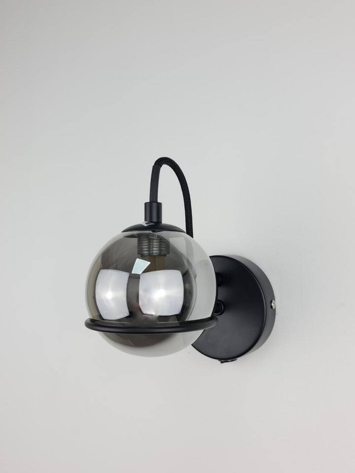 Melville matt black wall light smoked glass shade