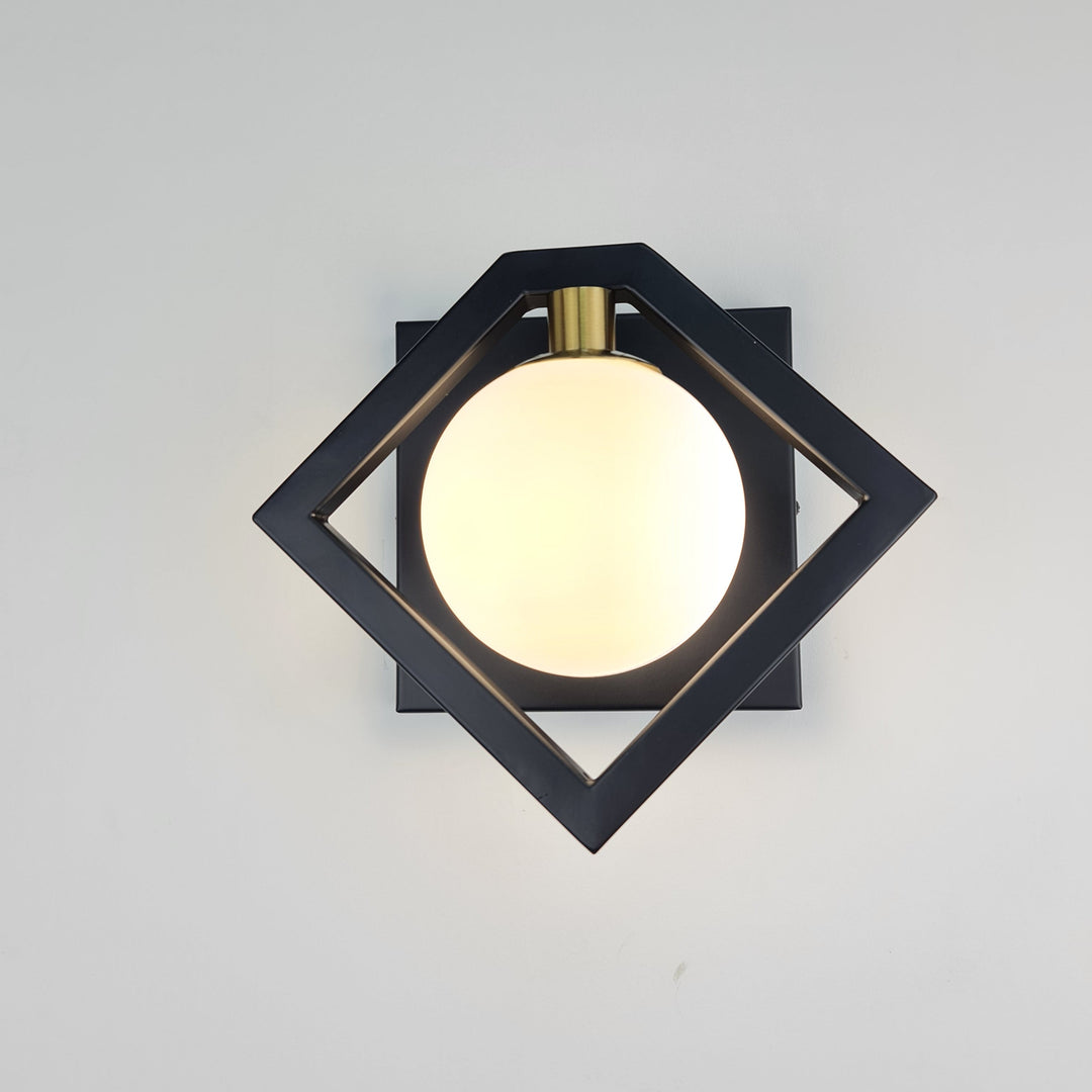 Marlow Black Wall Light With Round White Glass Shade