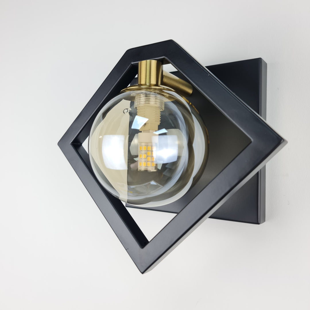 Marlow Wall Light – Black & Gold with Glass Shade
