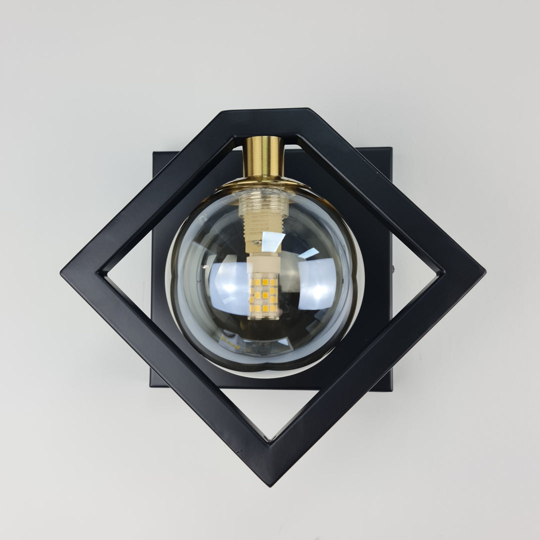 Marlow Wall Light – Black & Gold with Glass Shade