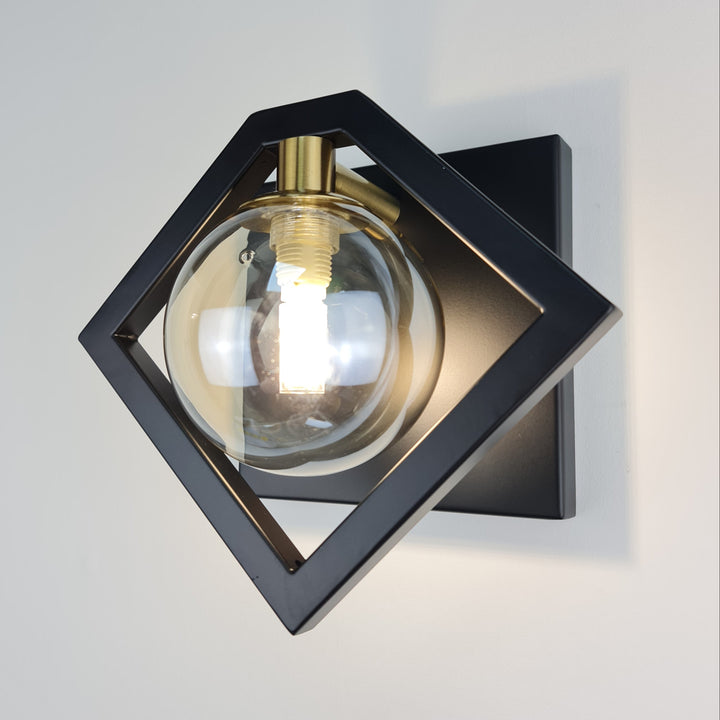 Marlow Wall Light – Black & Gold with Glass Shade