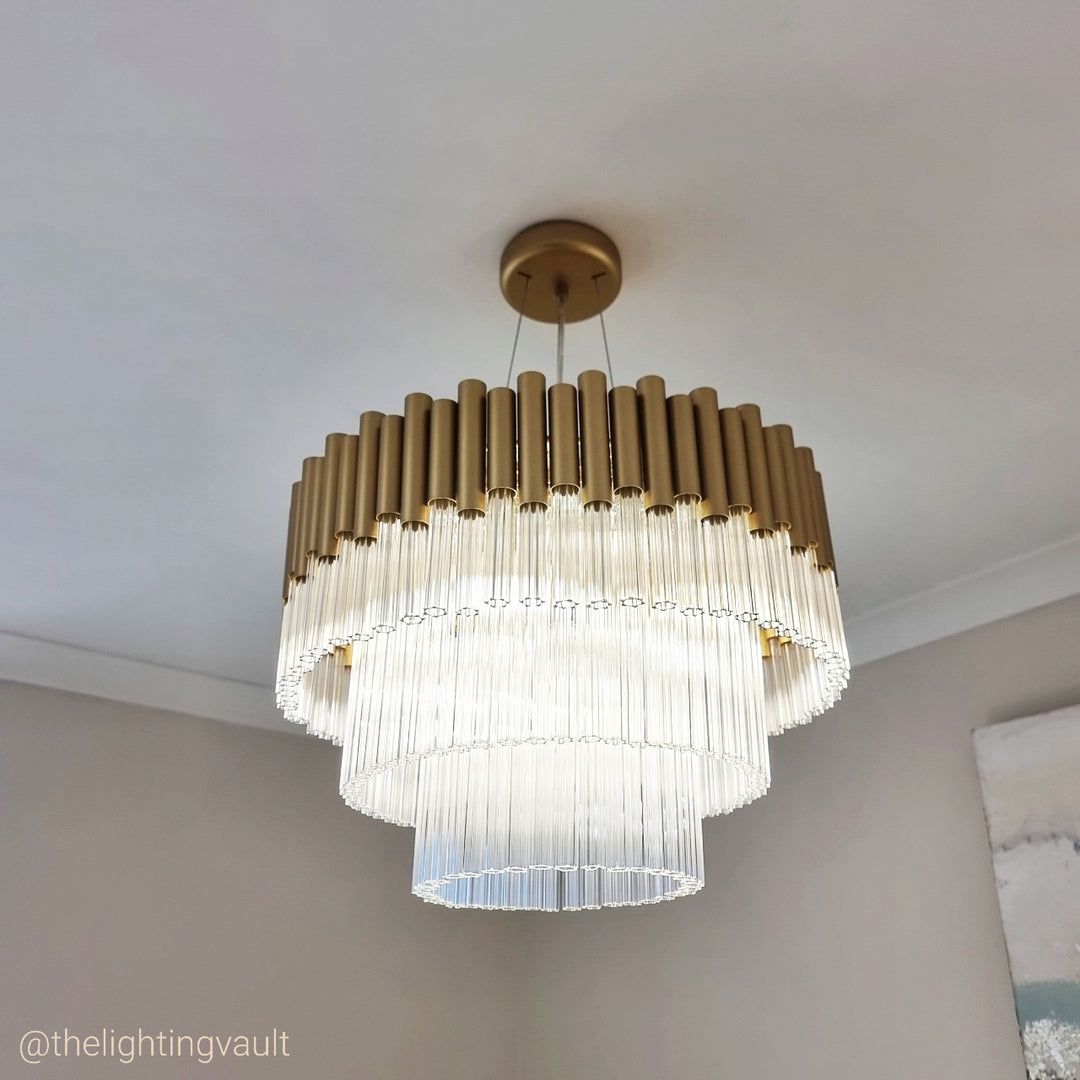 Murcia Chandelier – Matt Gold Glass Tiered Pendant