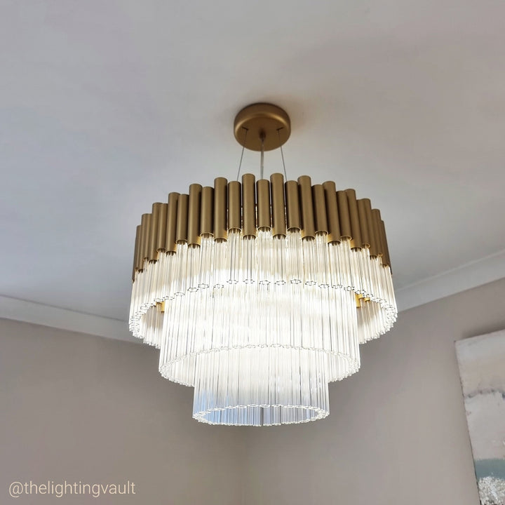 Murcia Chandelier – Matt Gold Glass Tiered Pendant