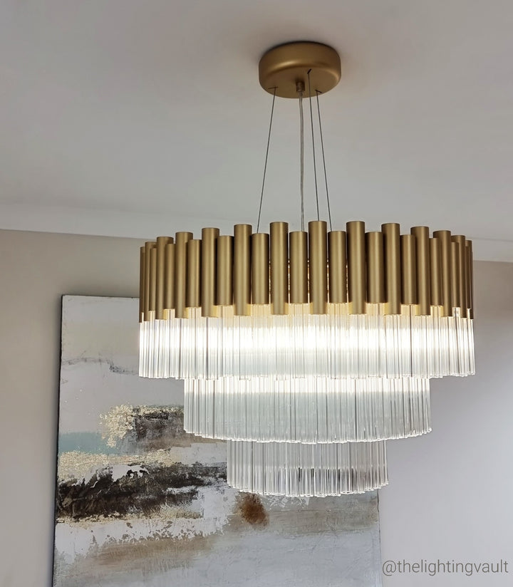 Murcia Chandelier – Matt Gold Glass Tiered Pendant