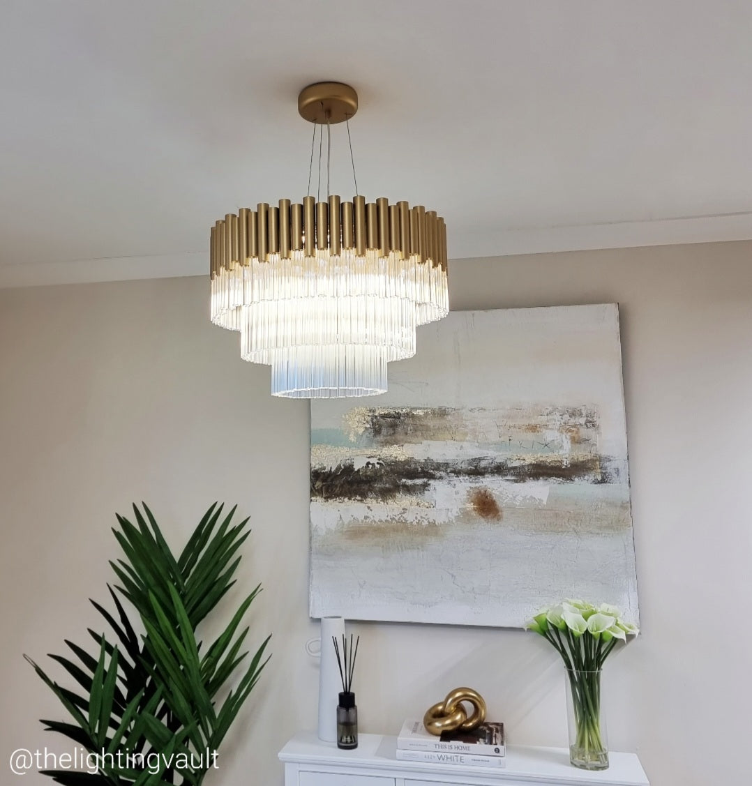 Murcia Chandelier – Matt Gold Glass Tiered Pendant