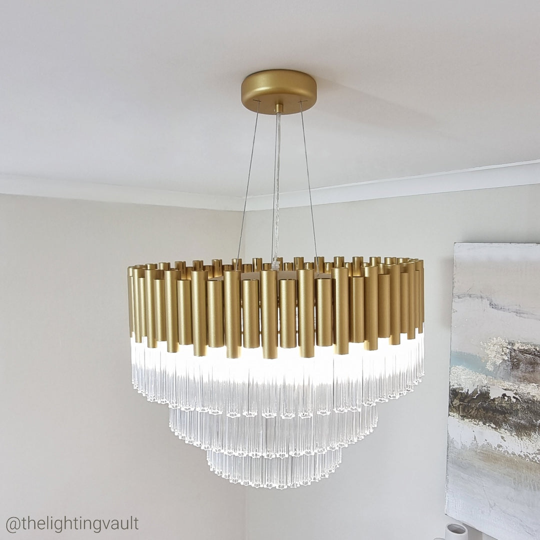 Murcia Chandelier – Matt Gold Glass Tiered Pendant