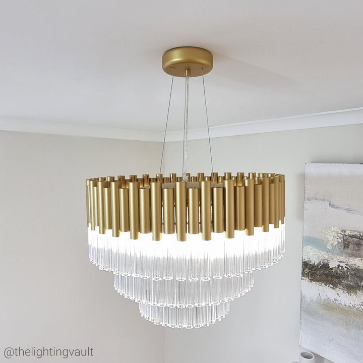 Murcia Chandelier – Matt Gold Glass Tiered Pendant