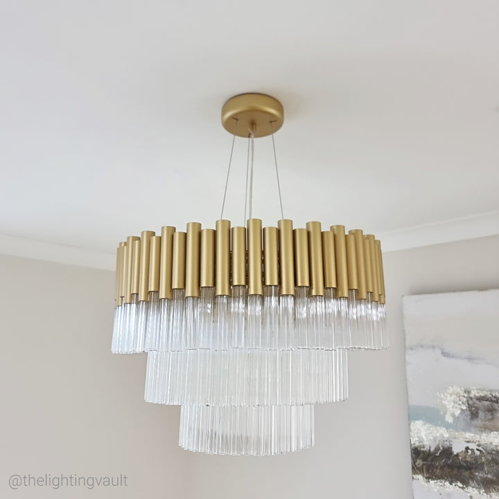 Murcia Chandelier – Matt Gold Glass Tiered Pendant