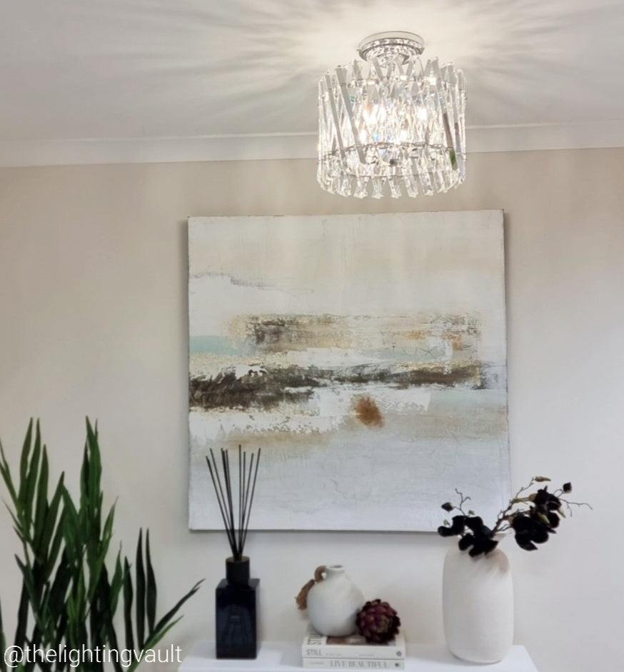 Devonport Small Chandelier – Polished Silver & Clear Crystals