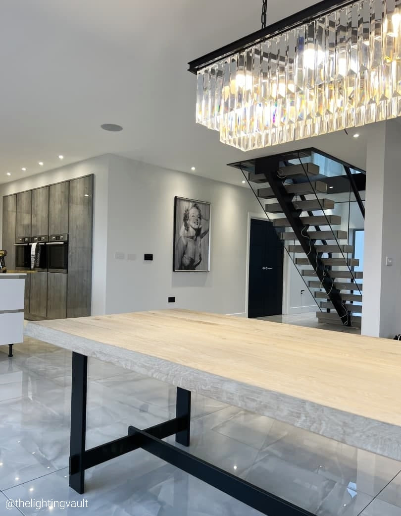 Carolina black rectangular crystal chandelier in kitchen