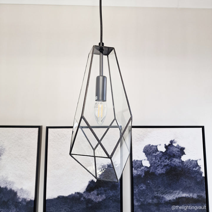 Malton Pendant – Clear Glass & Matte Black Frame