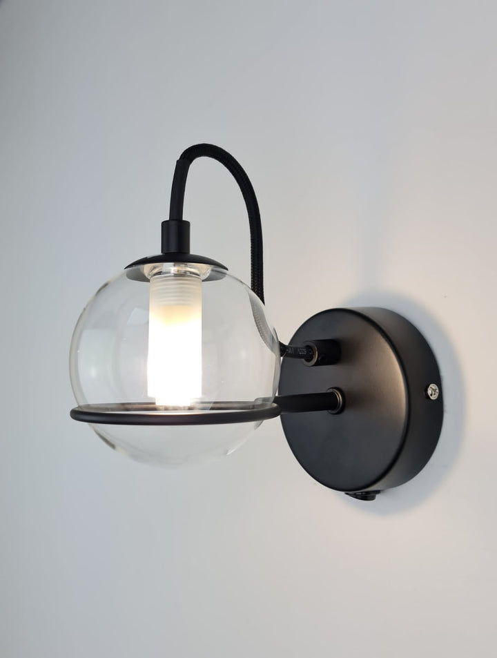 Melville matt black wall light clear glass shade