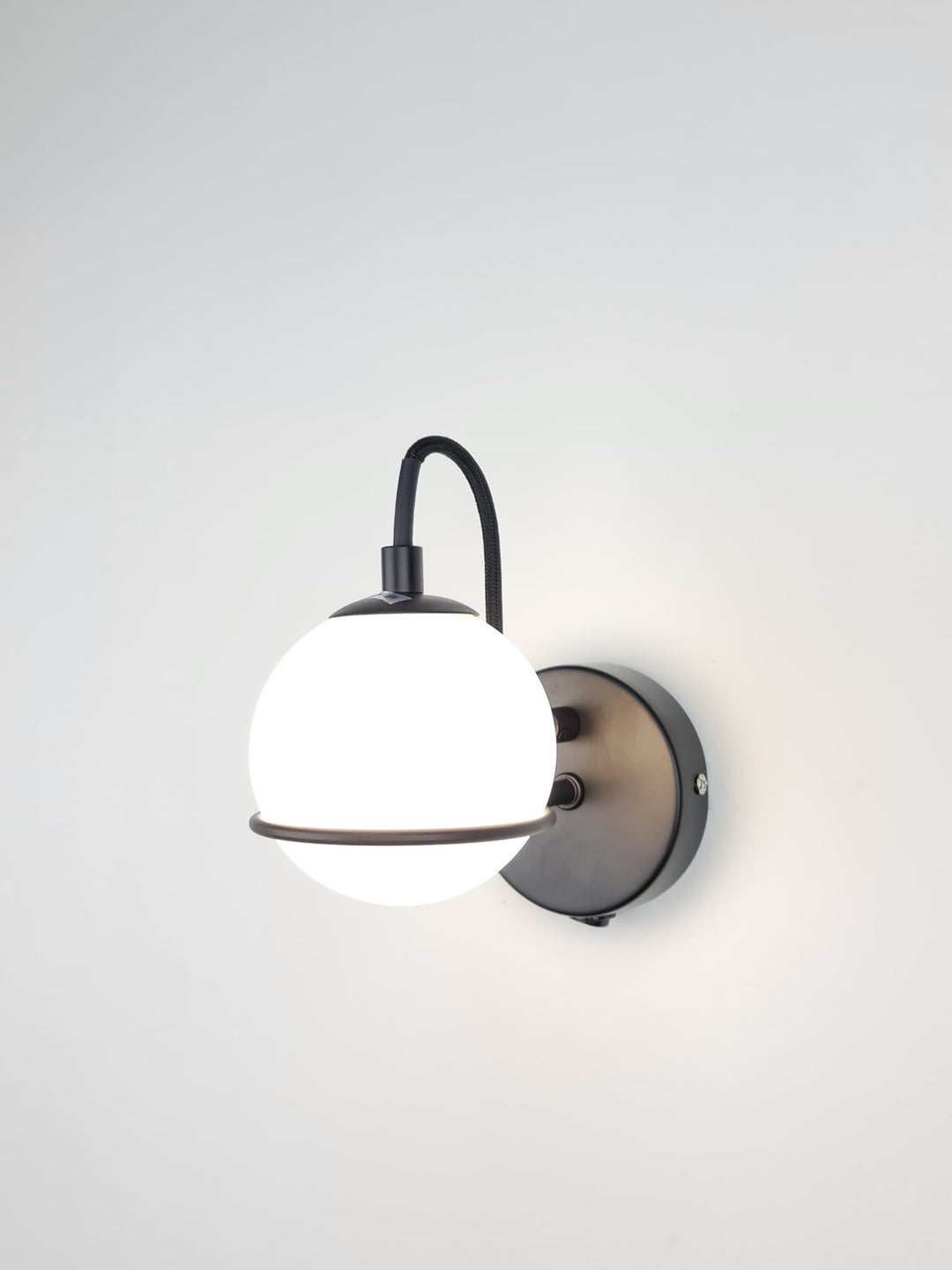 Melville matt black wall light white glass shade