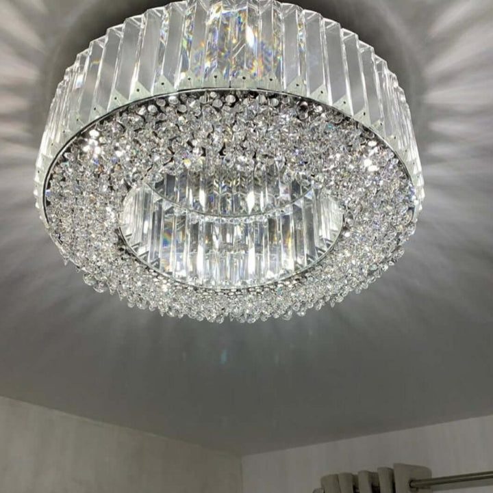 Crystal chandelier hanging from a ceiling