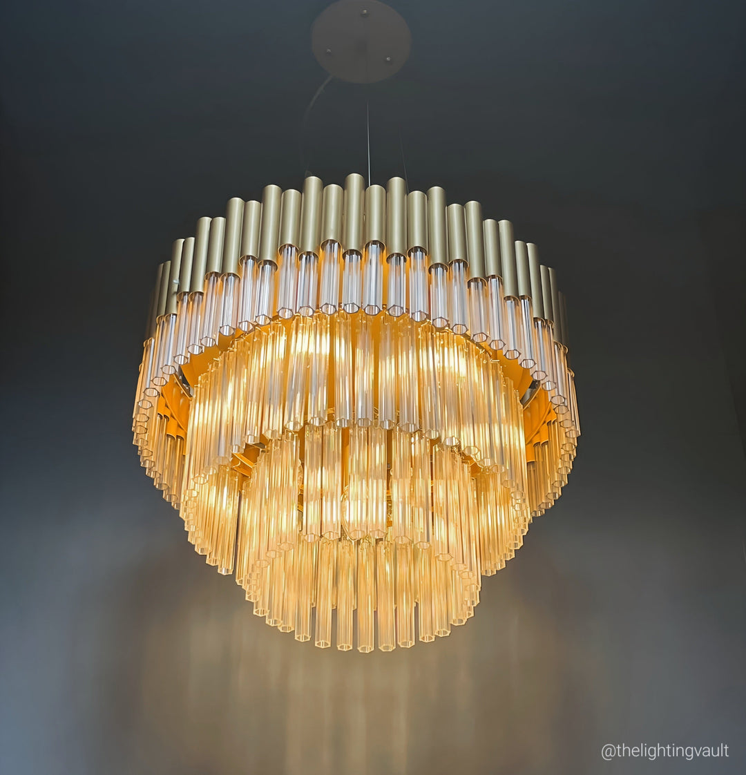Murcia chandelier in soft matt gold and hexagonal glass rods