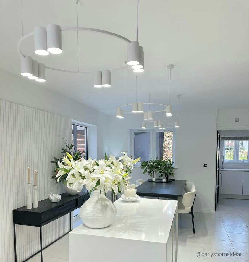 Minimalist white tube pendant light for Scandi style interiors