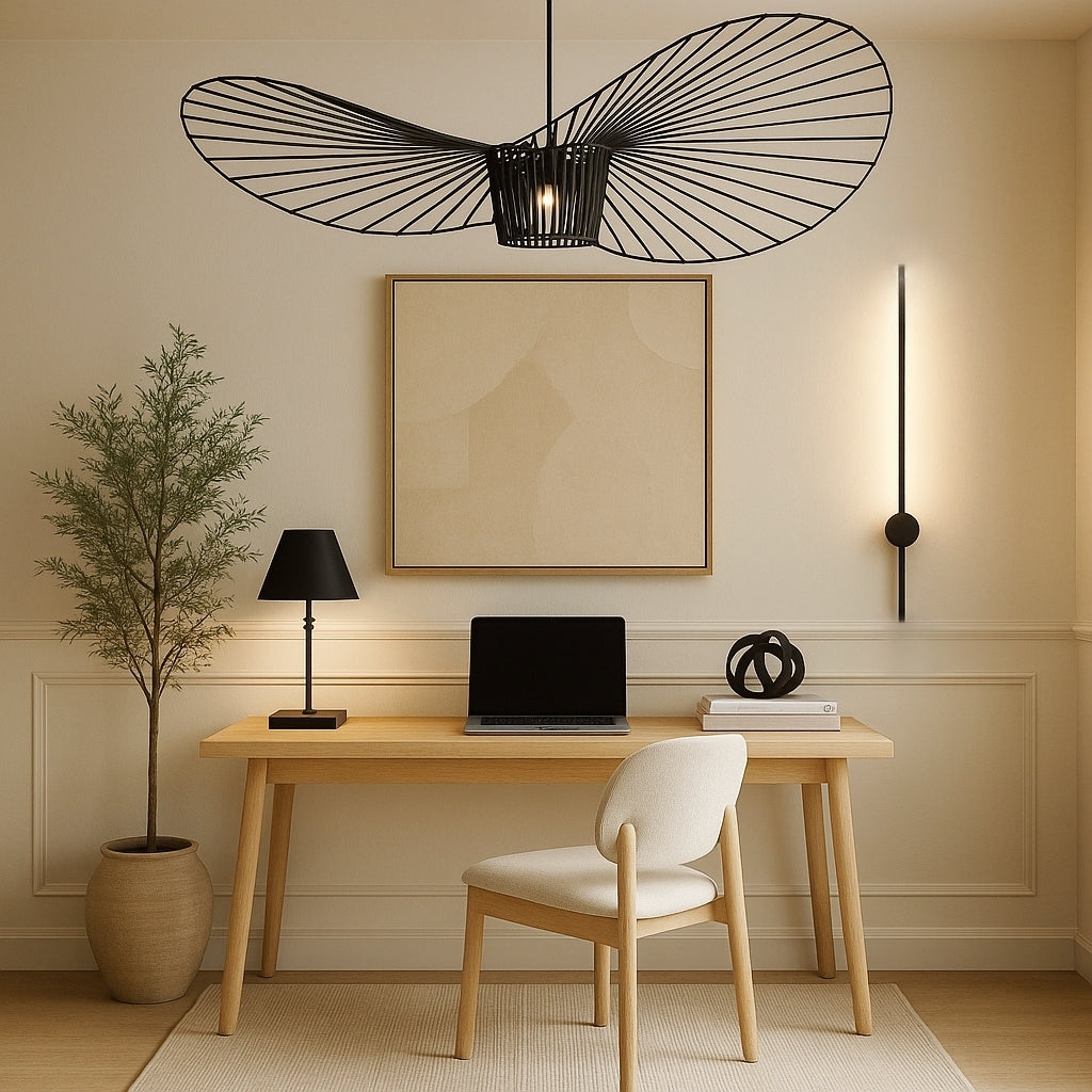 Nordic home office edit with modern desk lighting, wall lights and luxury accessories