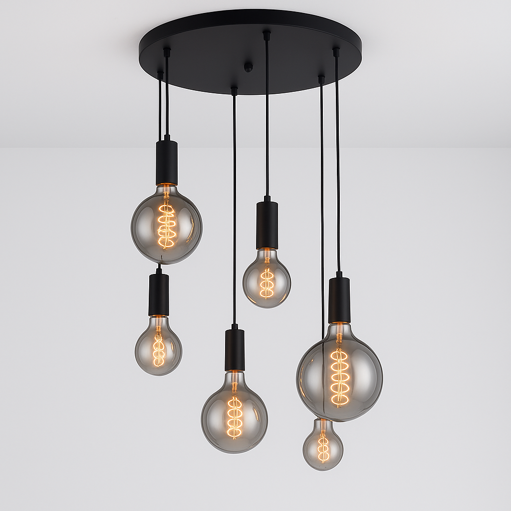 tiber smoked glass pendant lights with black caps