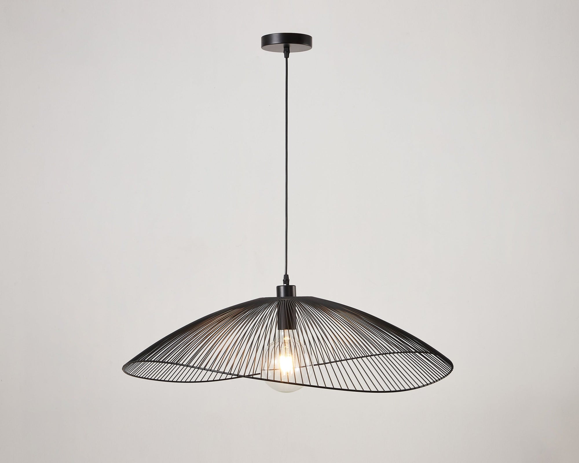 Large Matt Black Modern Skandi Wire Frame Ceiling Pendant