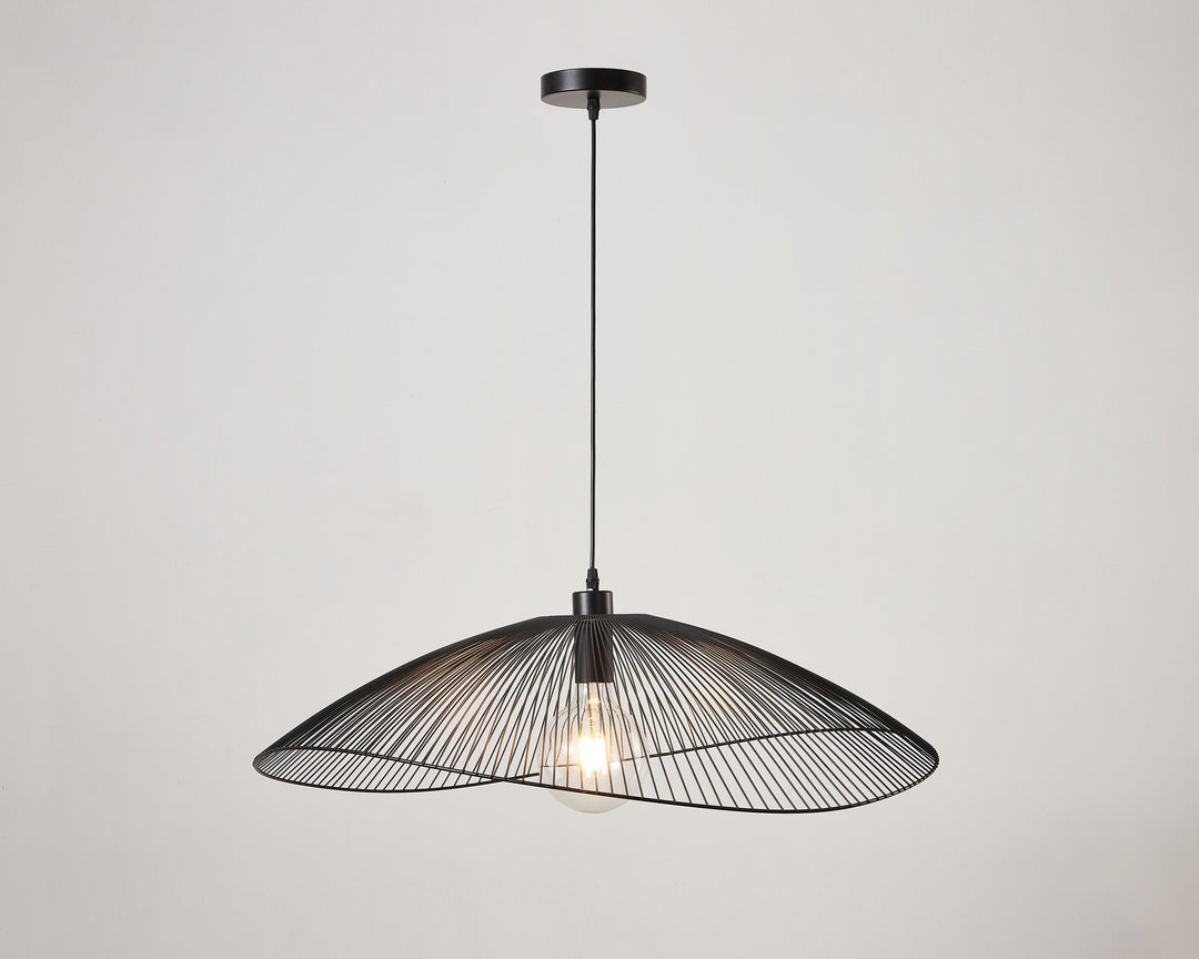 Large Matt Black Modern Skandi Wire Frame Ceiling Pendant