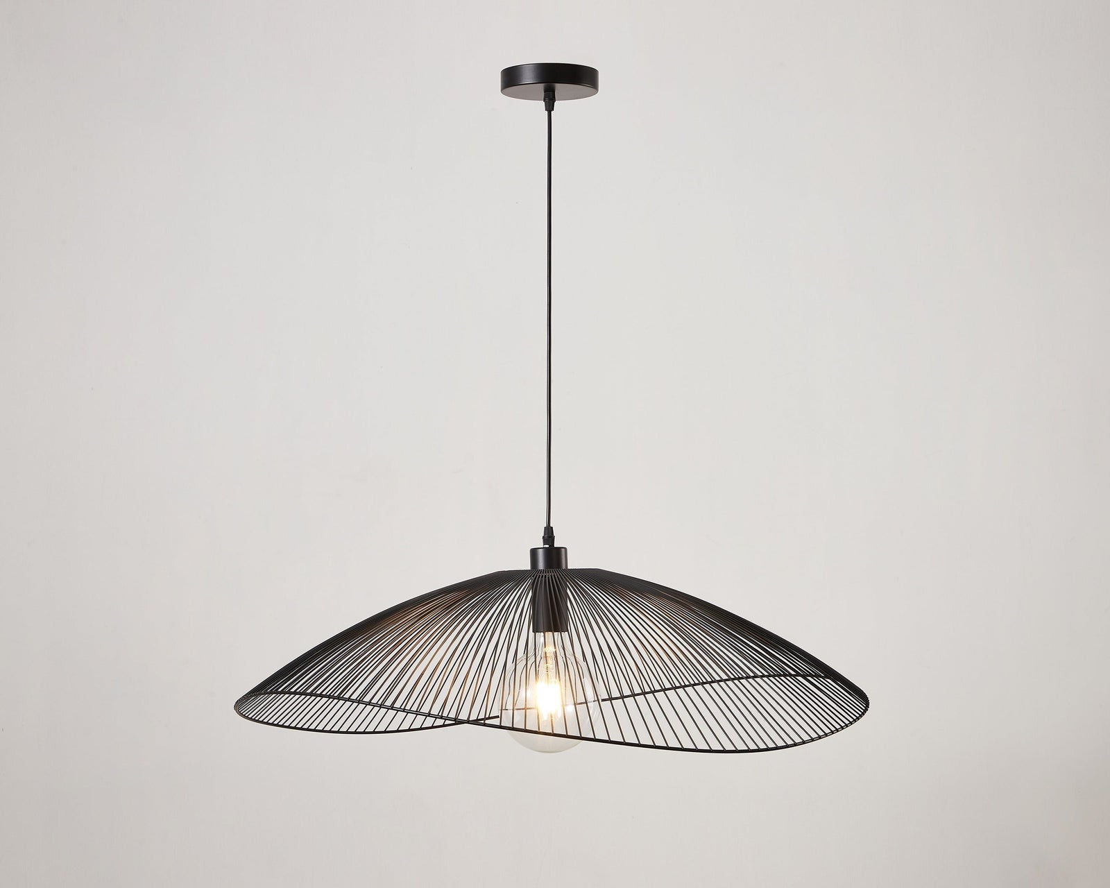 Large Matt Black Modern Skandi Wire Frame Ceiling Pendant
