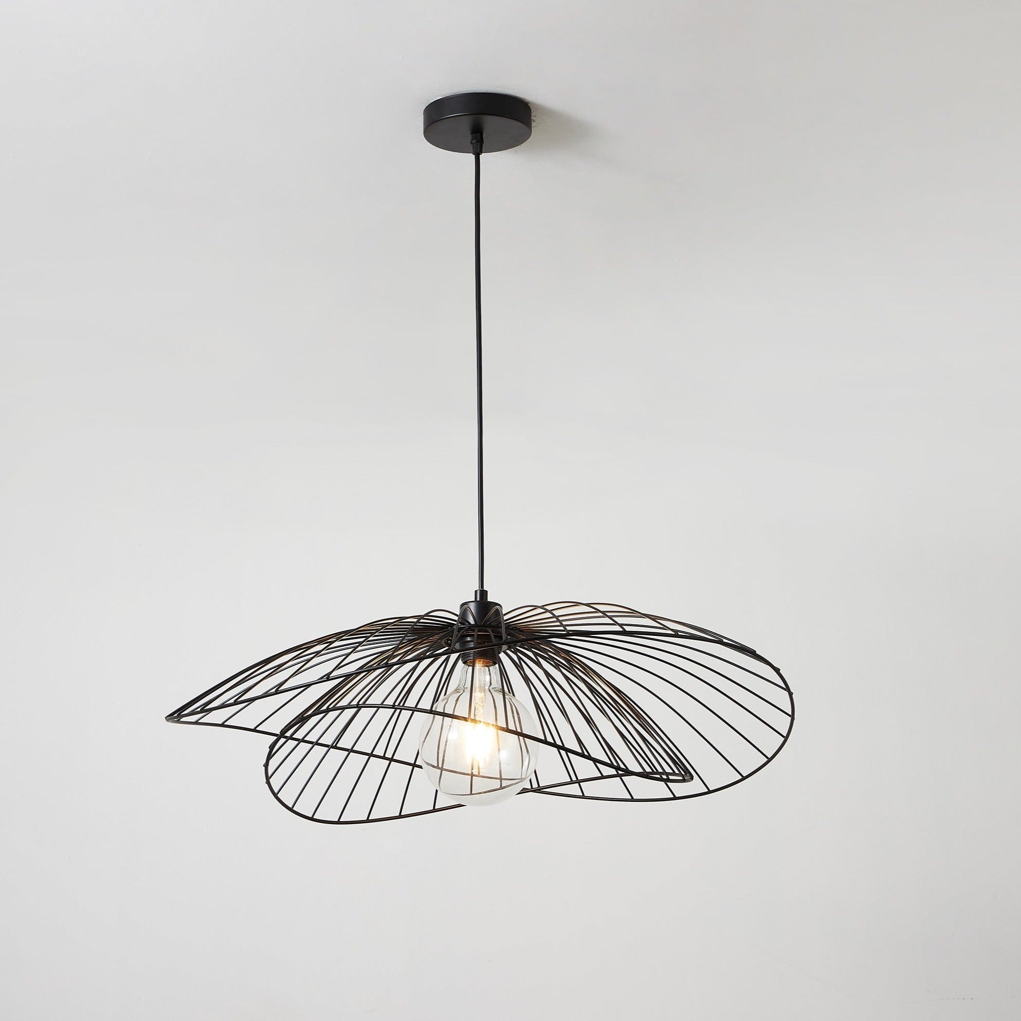 Large Matt Black Modern Skandi Wire Frame Ceiling Pendant