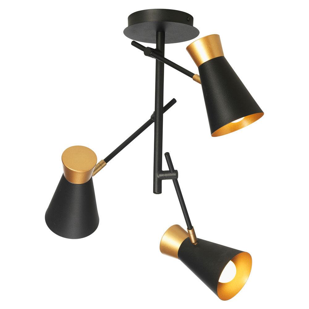 Black And Gold Semi Flush Scandi Nordic Ceiling Light