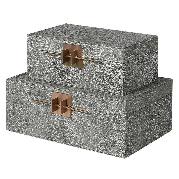 Set of 2 Ivory Crossbar Shagreen Boxes - 2 COLOURS