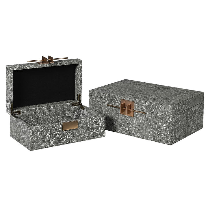 Set of 2 Ivory Crossbar Shagreen Boxes - 2 COLOURS