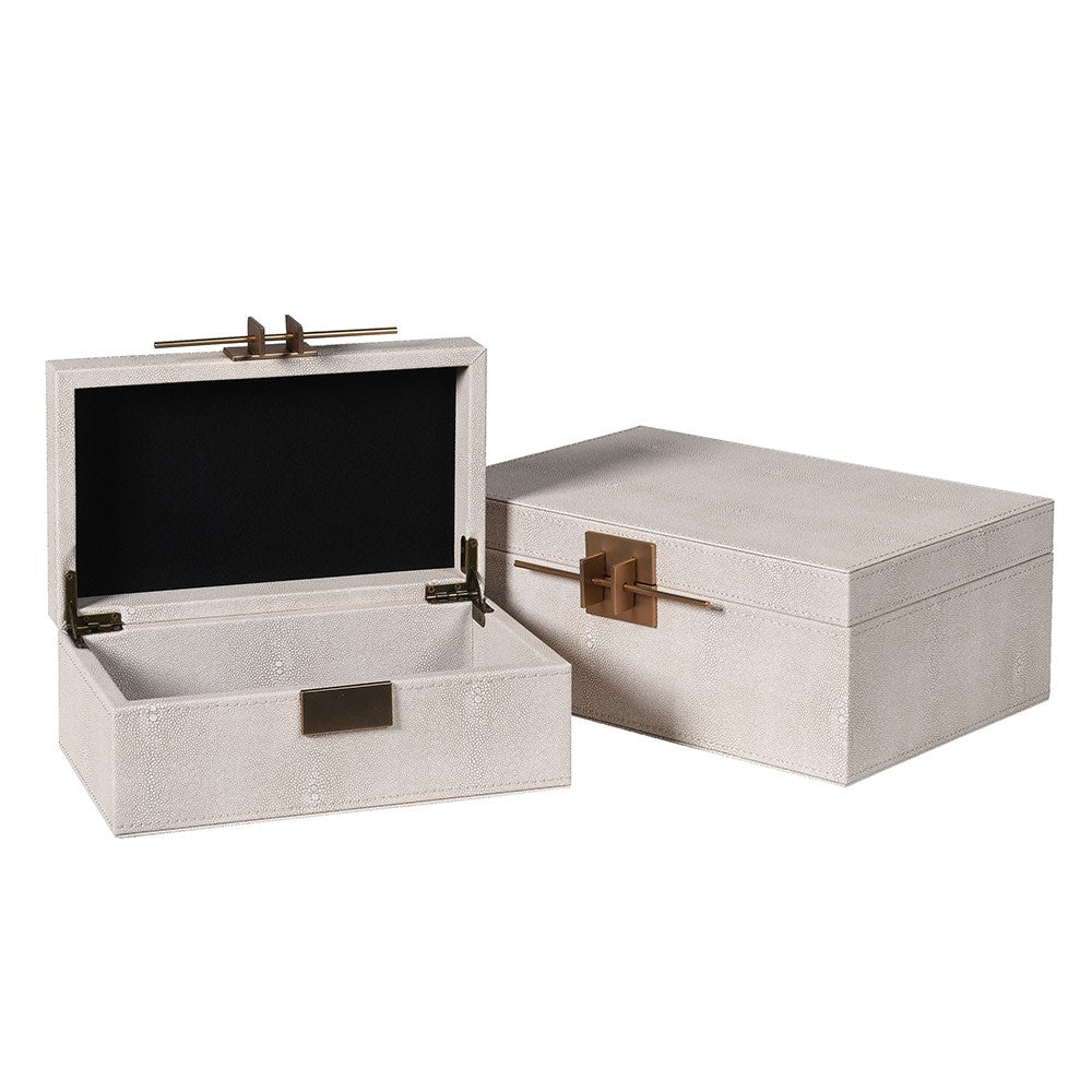 Set of 2 Ivory Crossbar Shagreen Boxes - 2 COLOURS