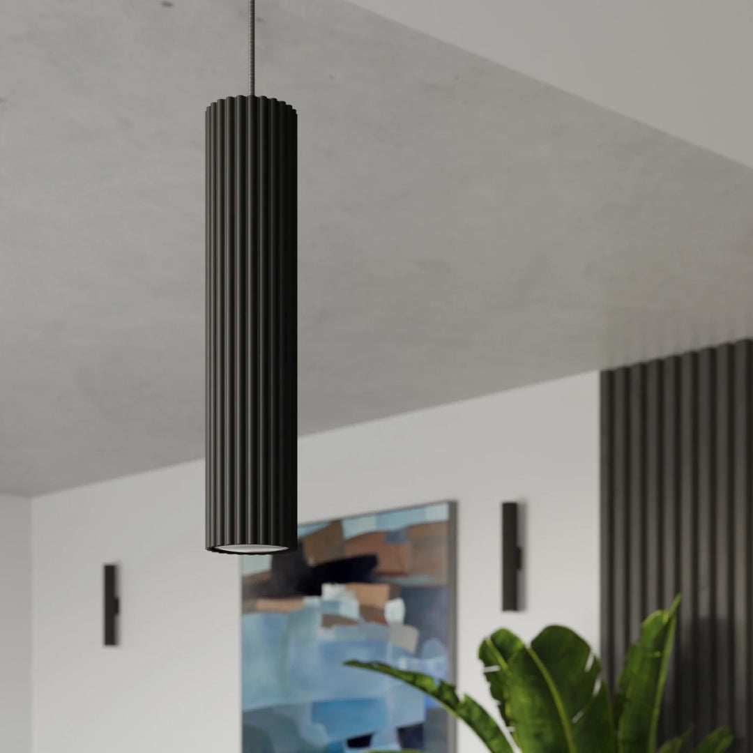 Nelson Ribbed Single Pendant – Slim Metal Tube Light