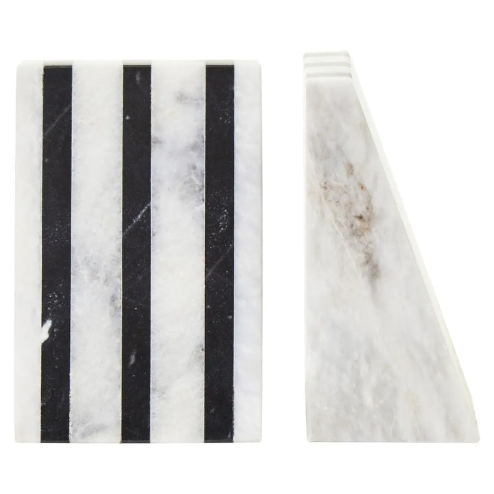 White Striped Marble Bookends