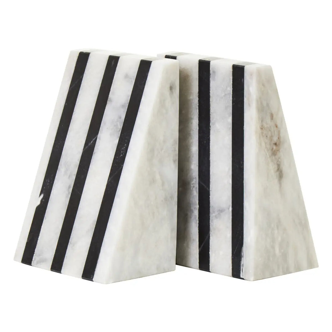 White Striped Marble Bookends