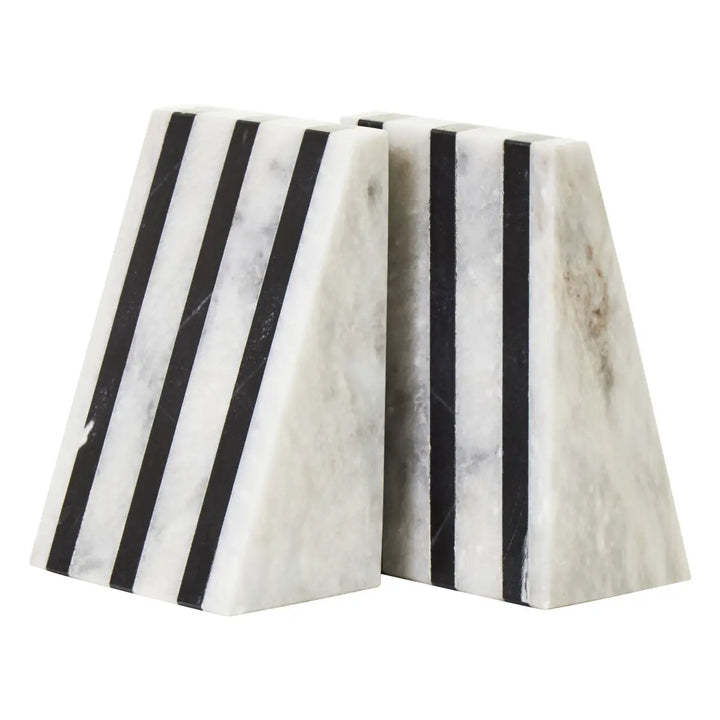 White Striped Marble Bookends