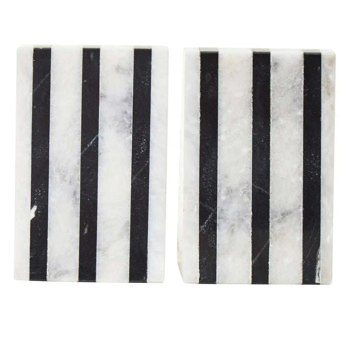 White Striped Marble Bookends