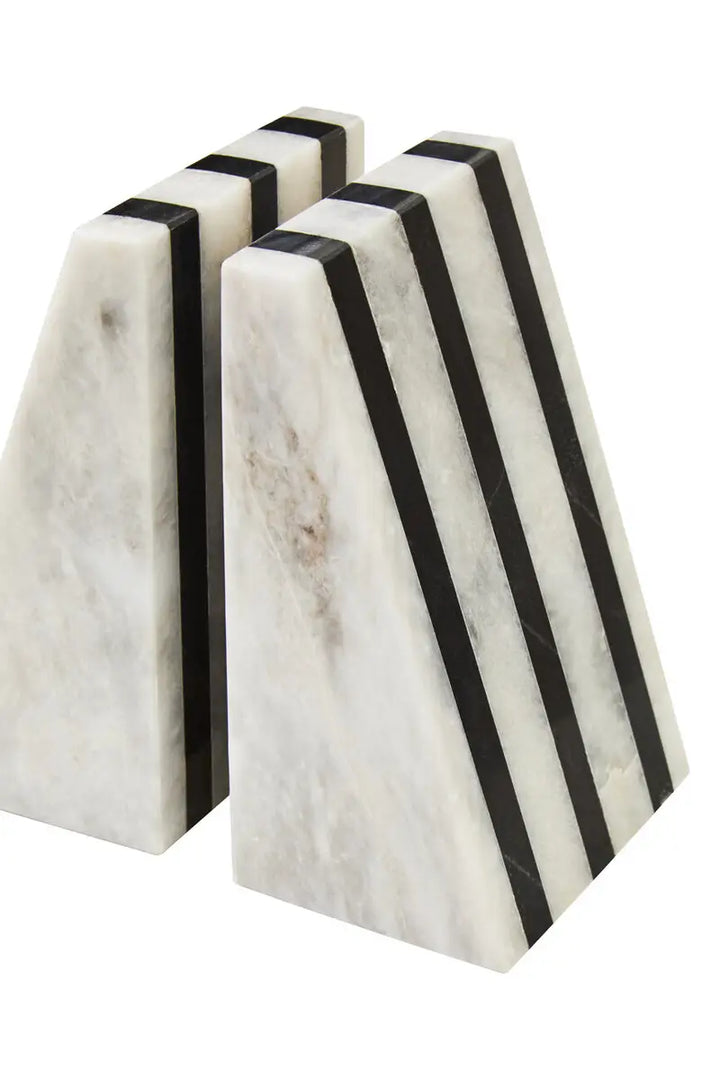White Striped Marble Bookends