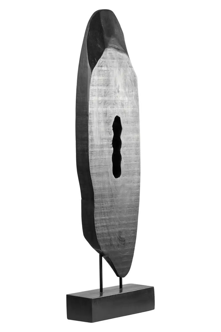 Large Black Wooden Sculpture On Stand