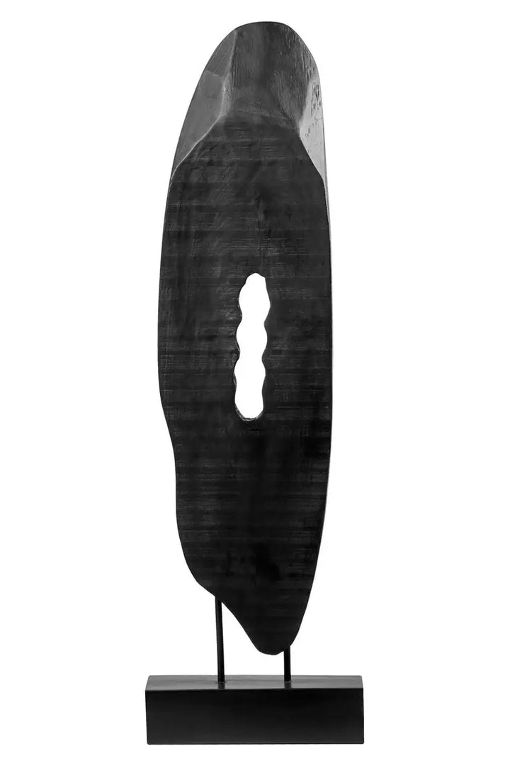 Large Black Wooden Sculpture On Stand