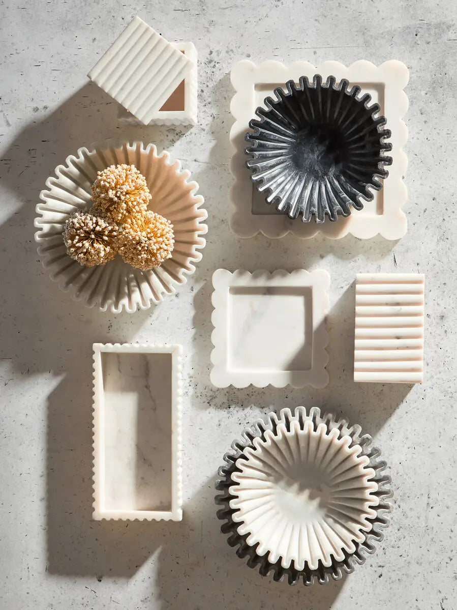 Square Ribbed Marble Trinket Box