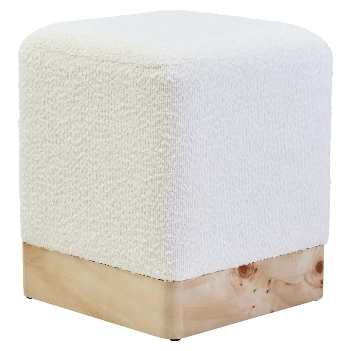 Wood And Cream Boucle Square Stool