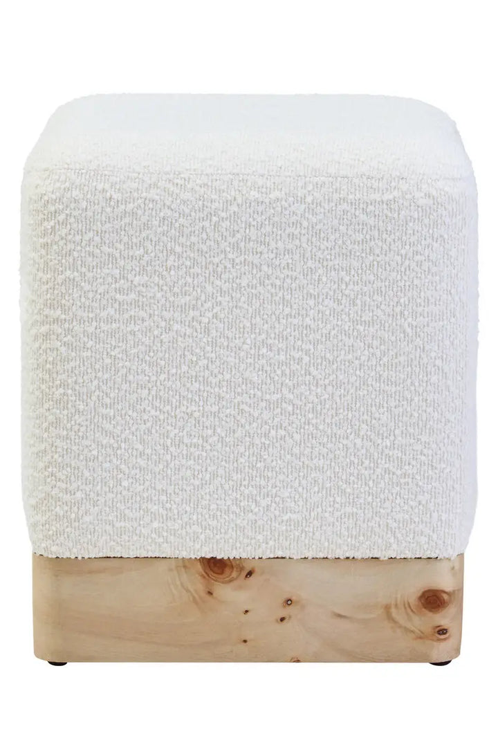Wood And Cream Boucle Square Stool